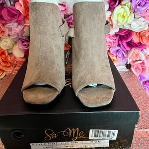 Tan Suede Strapped Block Heels